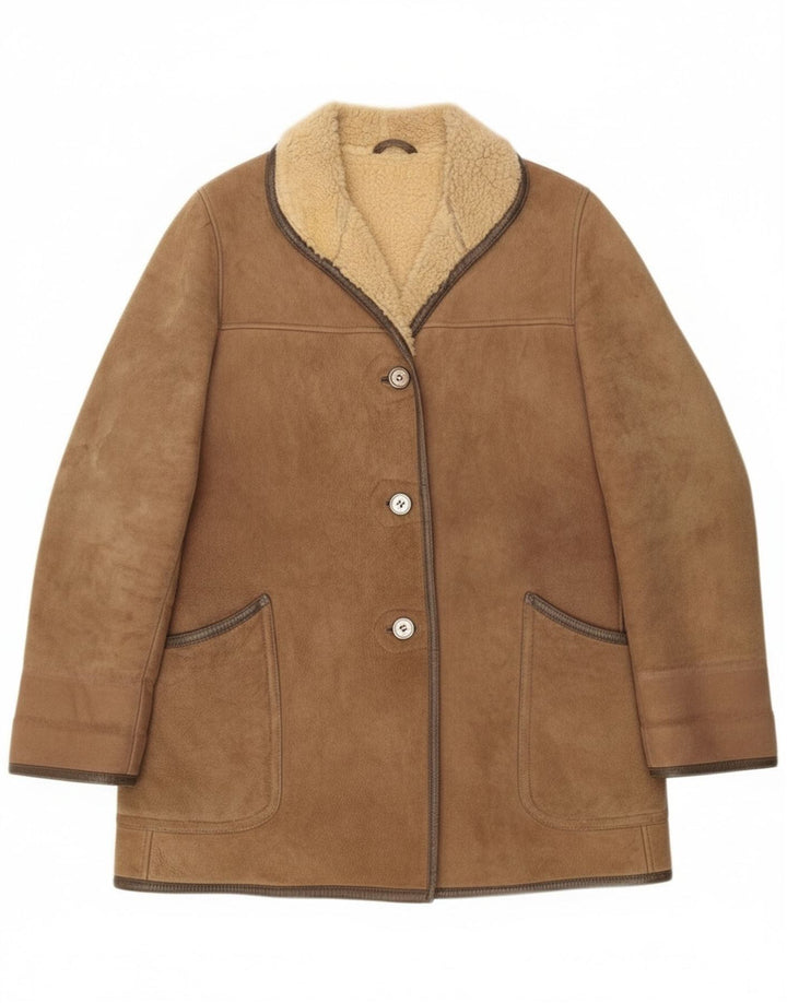 Palton vintage pentru femei din shearling UK 16 mare bej