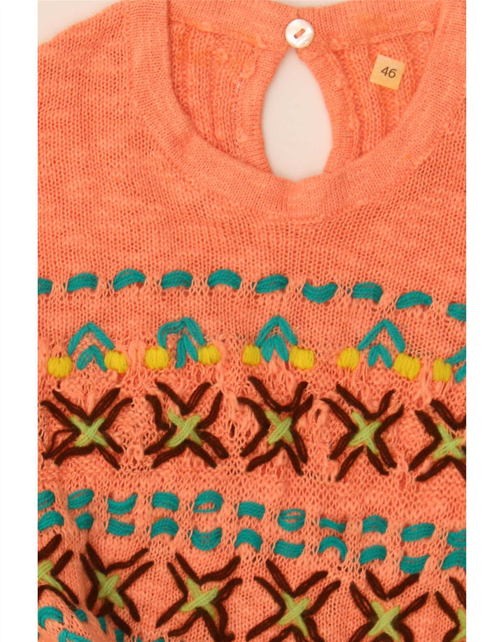 Bluză Vintage tricotată pentru femei Top IT 46 Large Orange Fair Isle