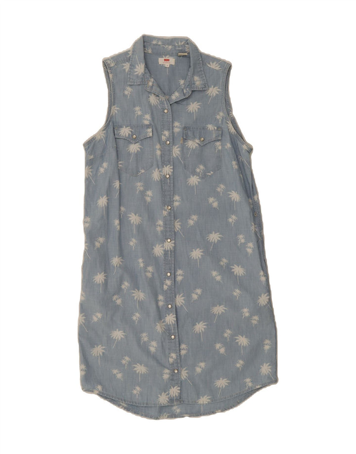 LEVI'S Womens Abstract Pattern Sleeveless Shirt Dress UK 10 Small Blue Vintage Levi's and Second-Hand Levi's from Messina Hembry 