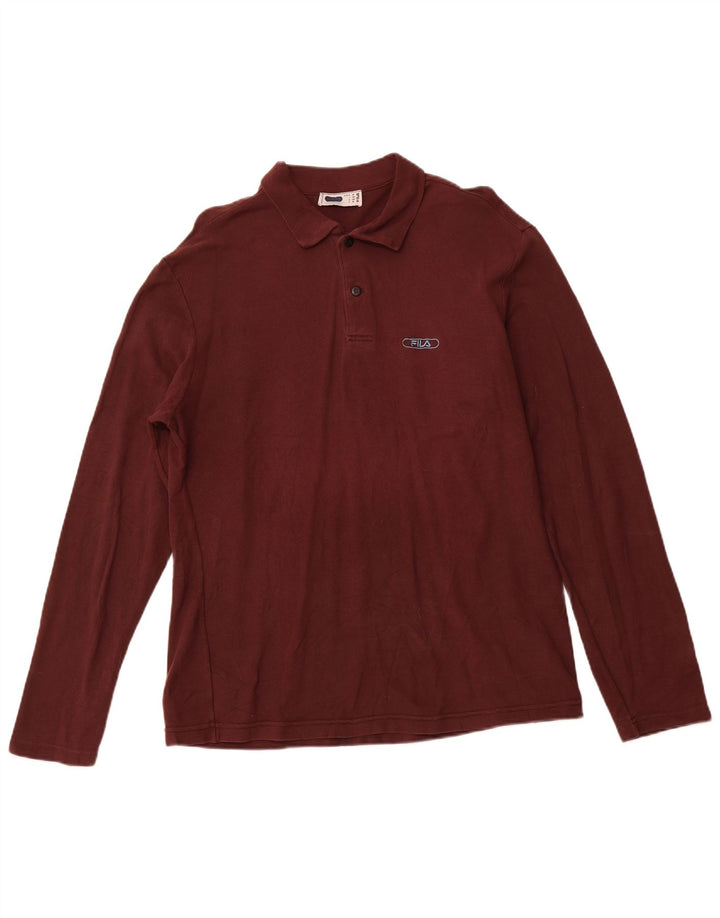 Tricou polo pentru bărbați Fila cu mânecă lungă, burgundă medie