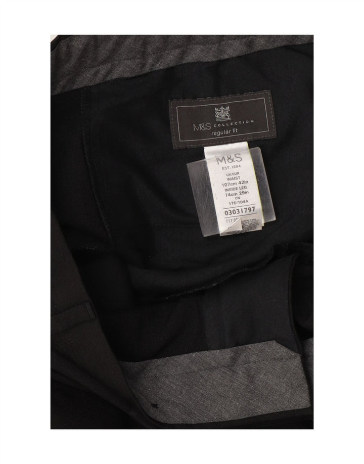 Pantaloni de costum pentru bărbați Marks & Spencer, cu ajustare normală, L42 L29, poliester negru