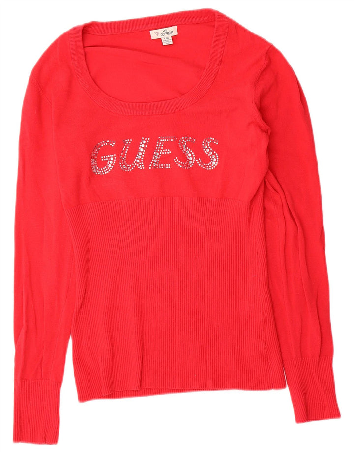 Pulover Guess pentru femei cu decolteu cu barcă cu grafică UK 12, raion roșu mediu
