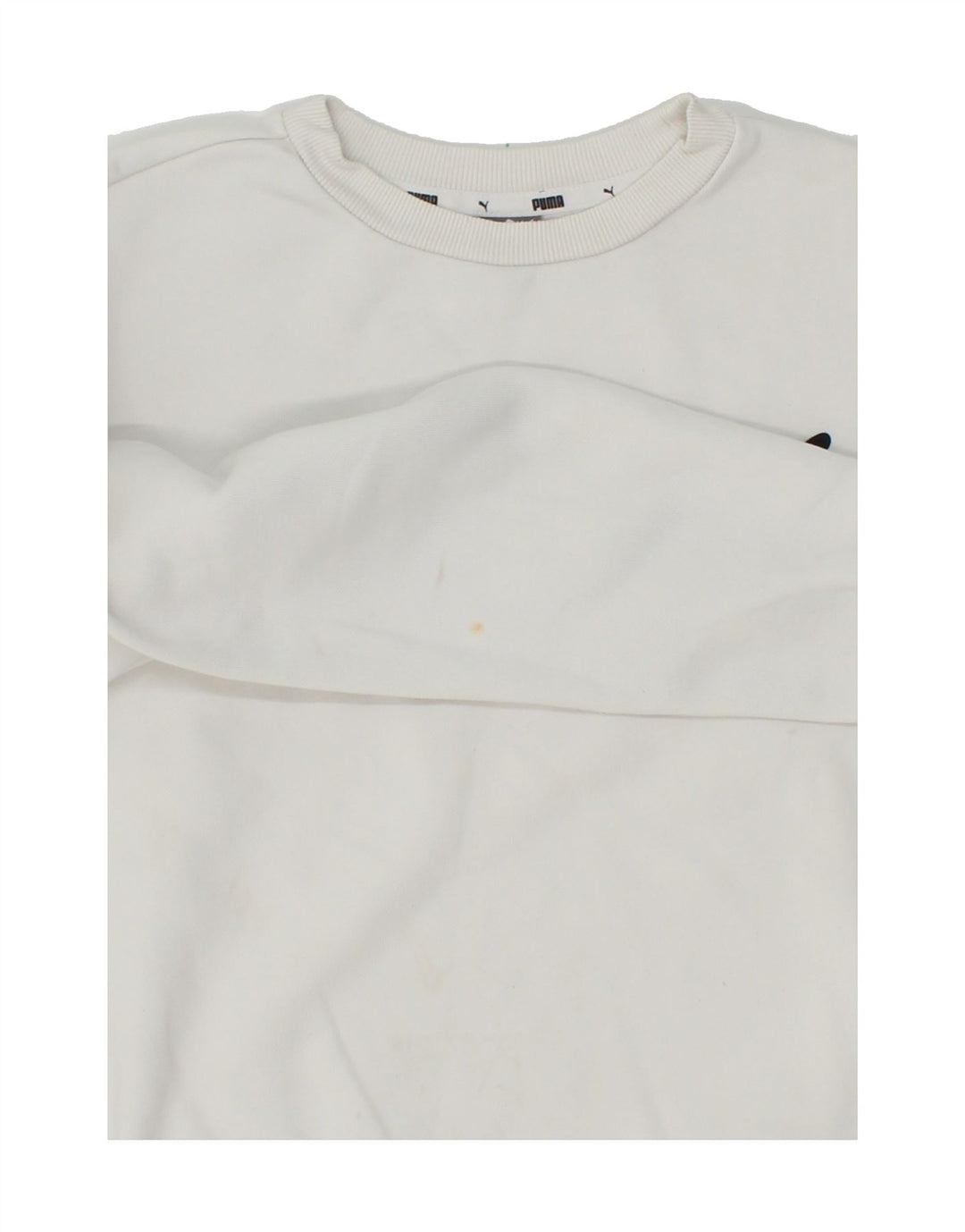 PUMA Womens Oversized Graphic Sweatshirt Jumper UK 2 2XS White Cotton Vintage Puma and Second-Hand Puma from Messina Hembry 