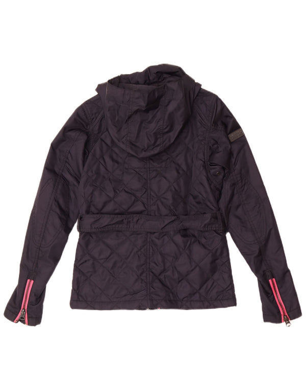 Jachetă matlasată cu glugă Superdry pentru femei UK 4 XS bleumarin din nailon Motocicletă