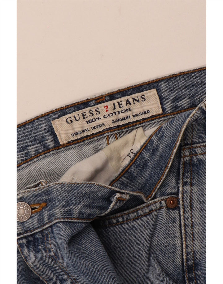 Guess Blugi Distressed Straight pentru bărbați W34 L31 Albastru