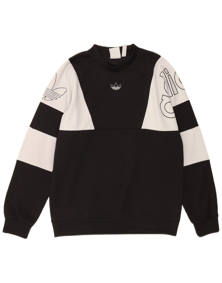 Hanorac grafic pentru bărbați Adidas Pulover mediu negru poliester color bloc