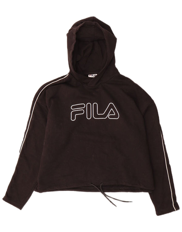 Pulover pentru damă FILA Crop, supradimensionat, cu glugă, UK 14, bumbac mediu negru
