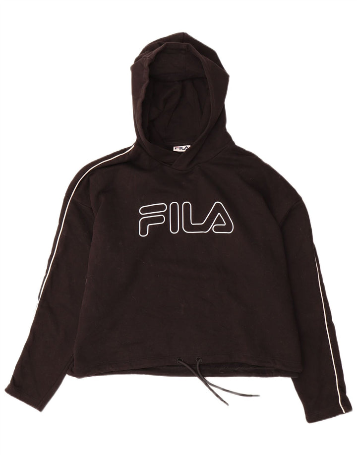 Pulover pentru damă FILA Crop, supradimensionat, cu glugă, UK 14, bumbac mediu negru