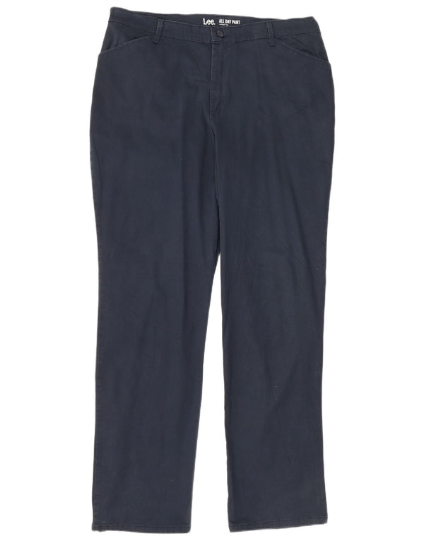 Pantaloni casual drepti pentru femei cu talie înaltă Lee US 16 2XL W36 L33 bleumarin