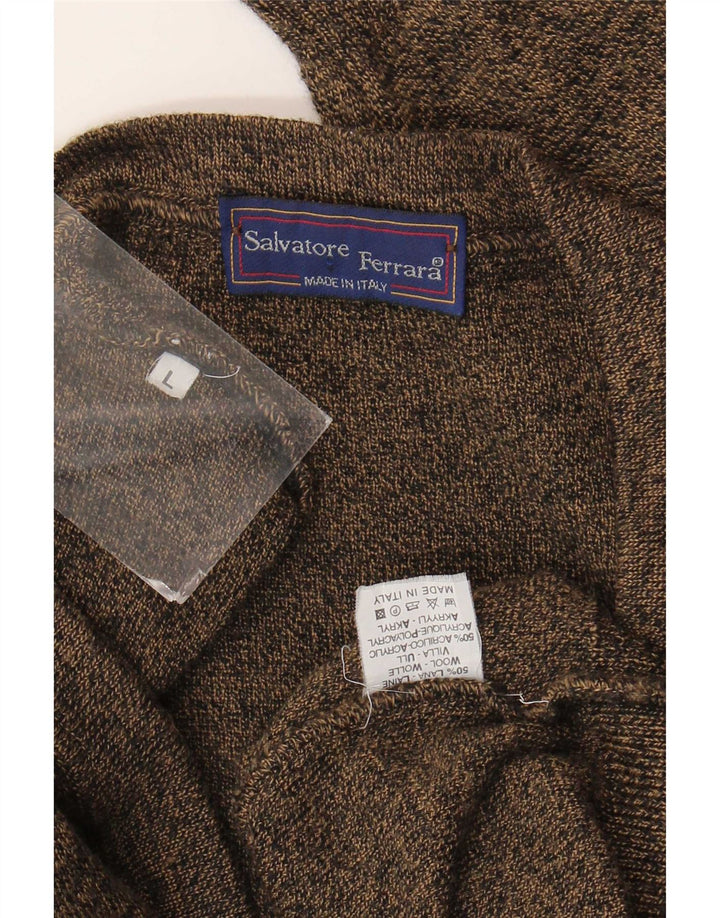 Cardigan Vintage pentru bărbați din lână geometrică maro mare