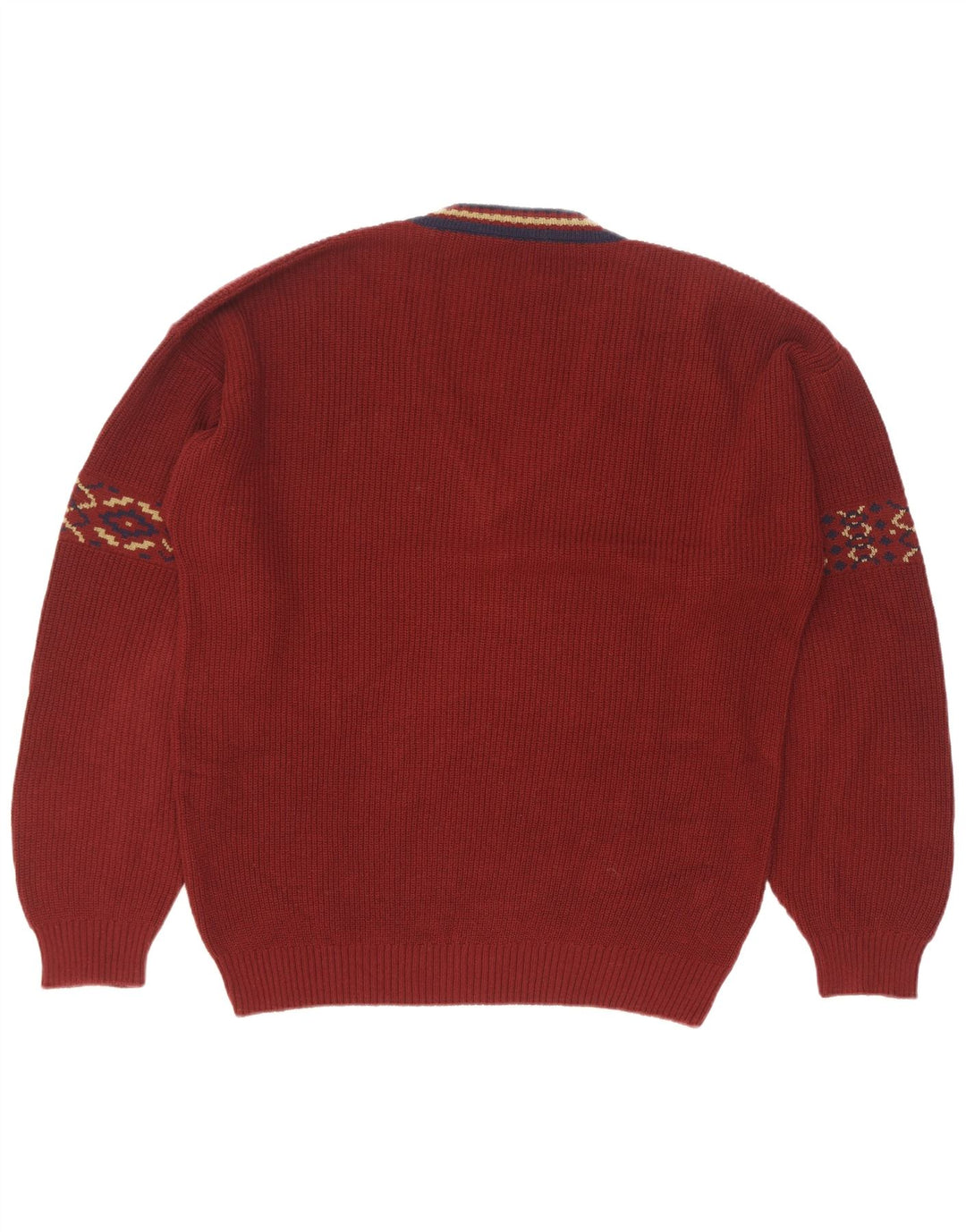 Pulover vintage pentru bărbați cu decolteu în V, mărimea 50, bumbac geometric maro mediu