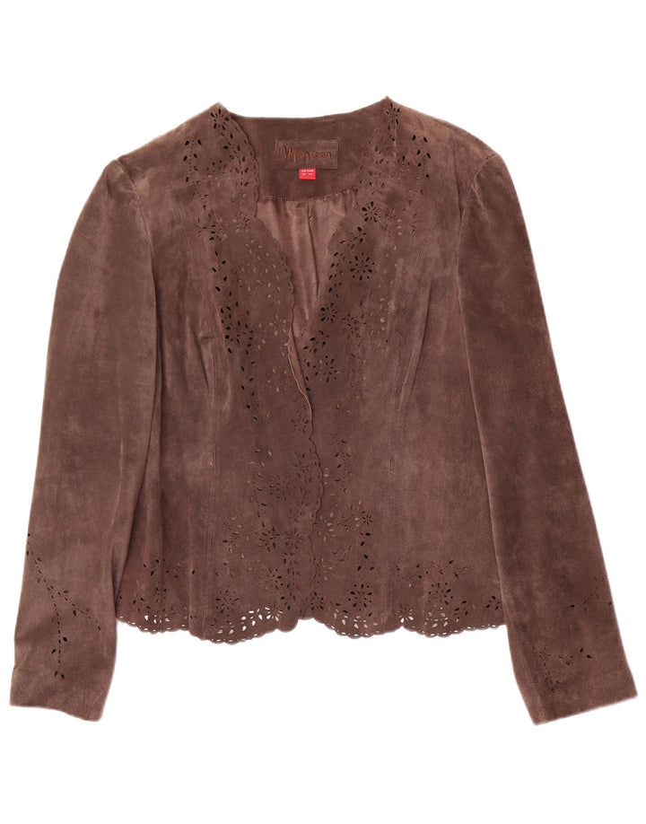 MONSOON Jachetă deschisă din piele intoarsa pentru femei UK 16, maro, mare