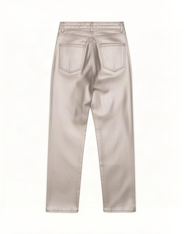 Pantaloni din bumbac cerat pentru femei cu talie înaltă Zara EU 34 2XS L24 L27 Argintiu