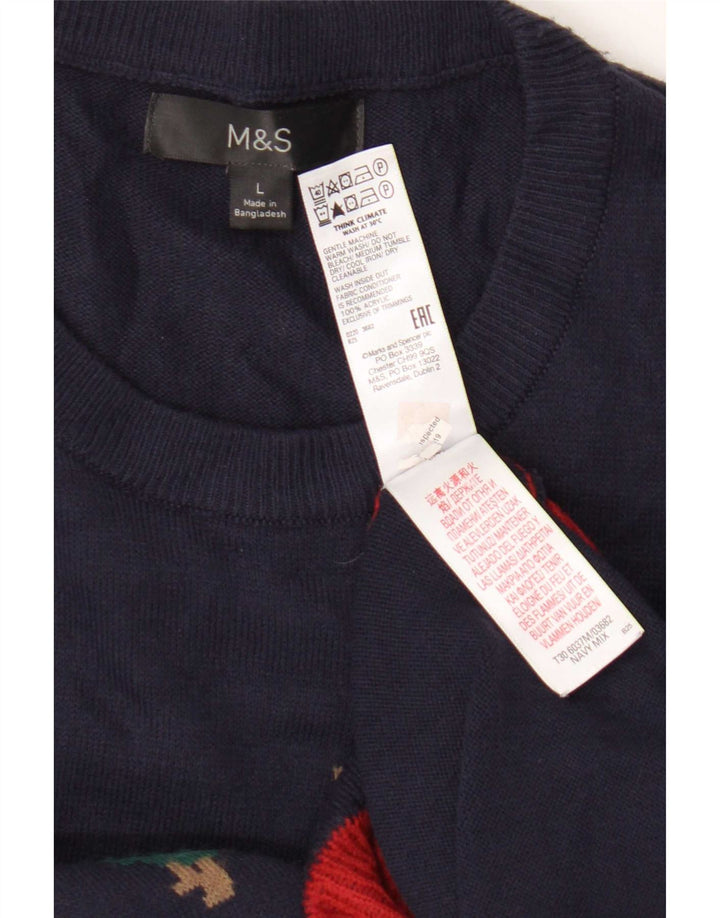 Pulover pentru bărbați Marks & Spencer, cu gât crew, Fair Isle, mare, bleumarin