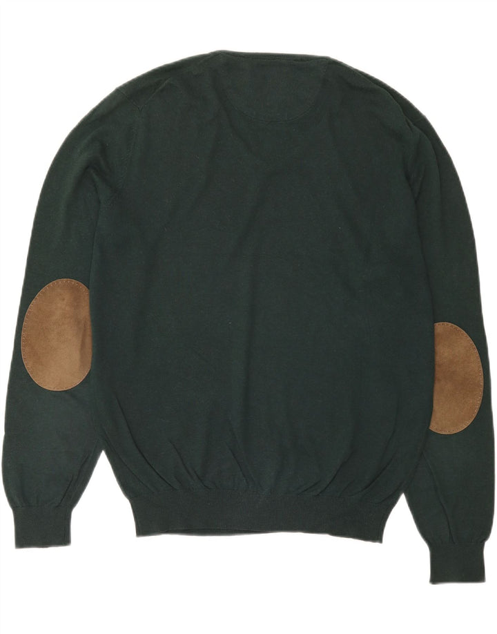 Pulover Massimo Dutti pentru bărbați, cu decolteu în V, bumbac verde mediu