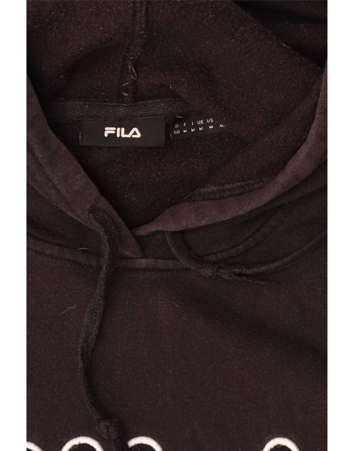 Pulover Fila pentru bărbați cu glugă grafică, bumbac mediu negru