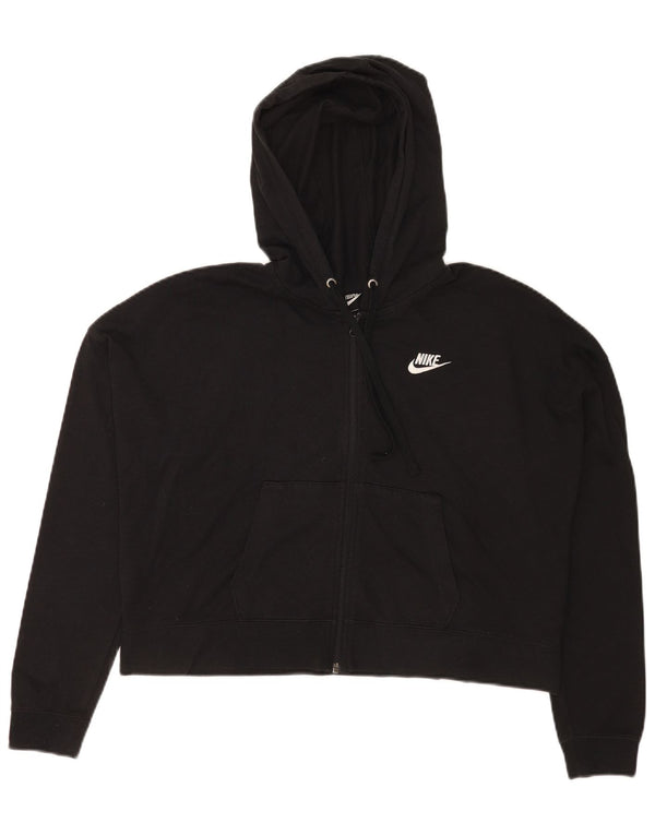 Pulover Nike Crop Oversized Zip Hoodie pentru femei UK 14 Poliester mediu negru