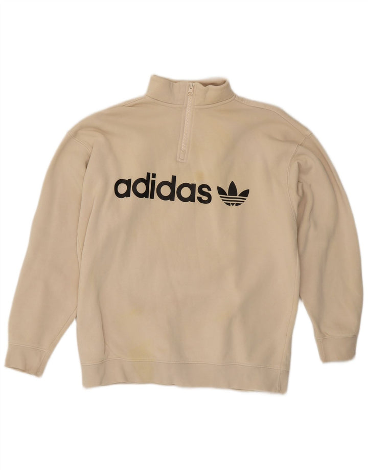 Pulover cu grafic supradimensionat Adidas pentru femei UK 12 Bej mediu