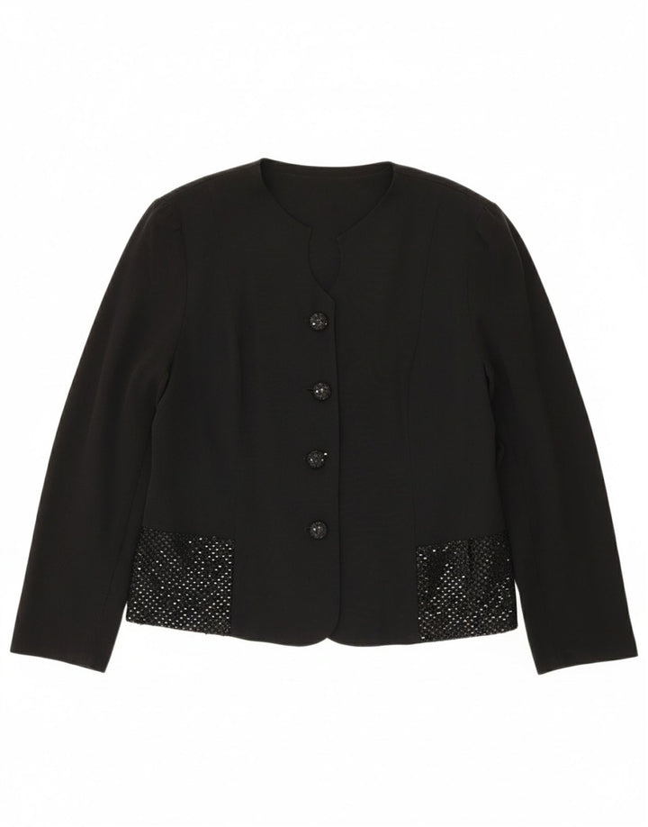 VINTAGE Womens 4 Button Blazer Jacket UK 14 Medium Black