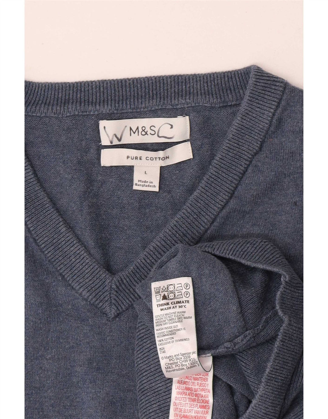 Pulover pentru bărbați Marks & Spencer, cu decolteu în V, mare, albastru, bumbac