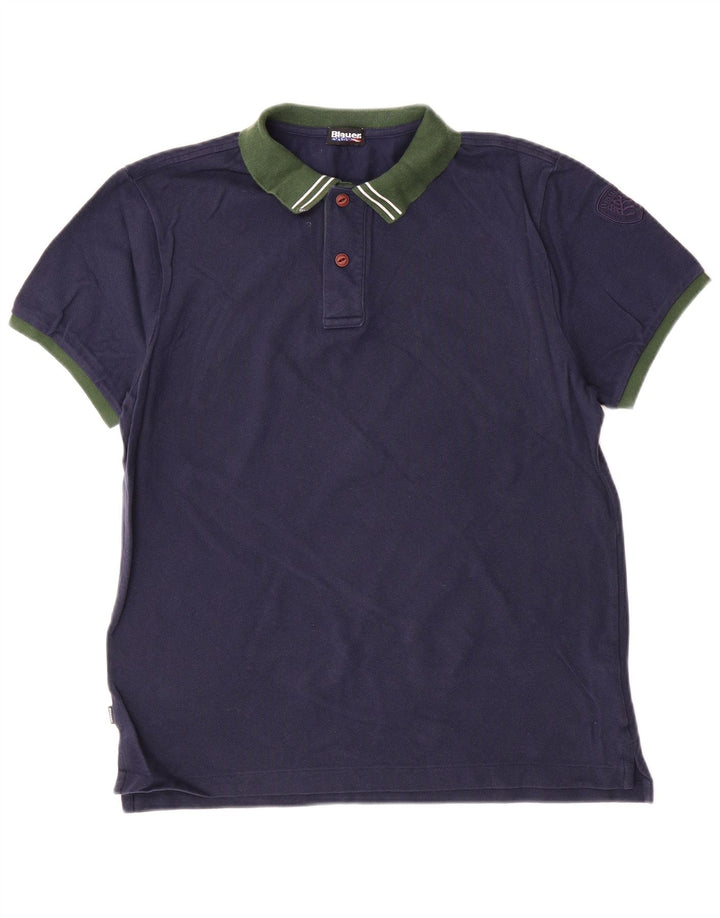 Cămașă polo Blauer pentru bărbați, mare, albastru, bumbac color bloc