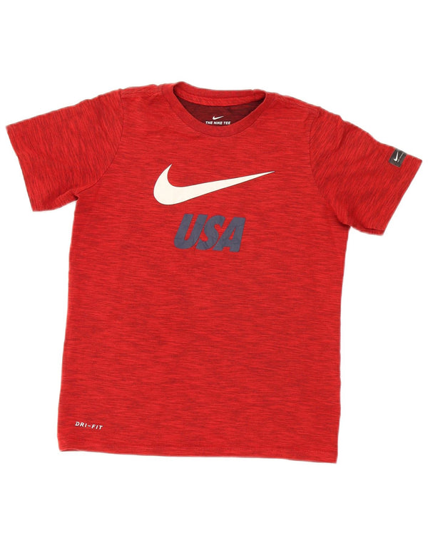 Tricou grafic Nike Dri Fit pentru băieți Top 10-11 ani, mediu roșu cu pete