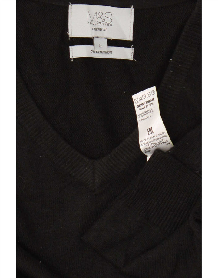 Pulover cu decolteu în V pentru bărbați Marks & Spencer, mare, negru, acrilic