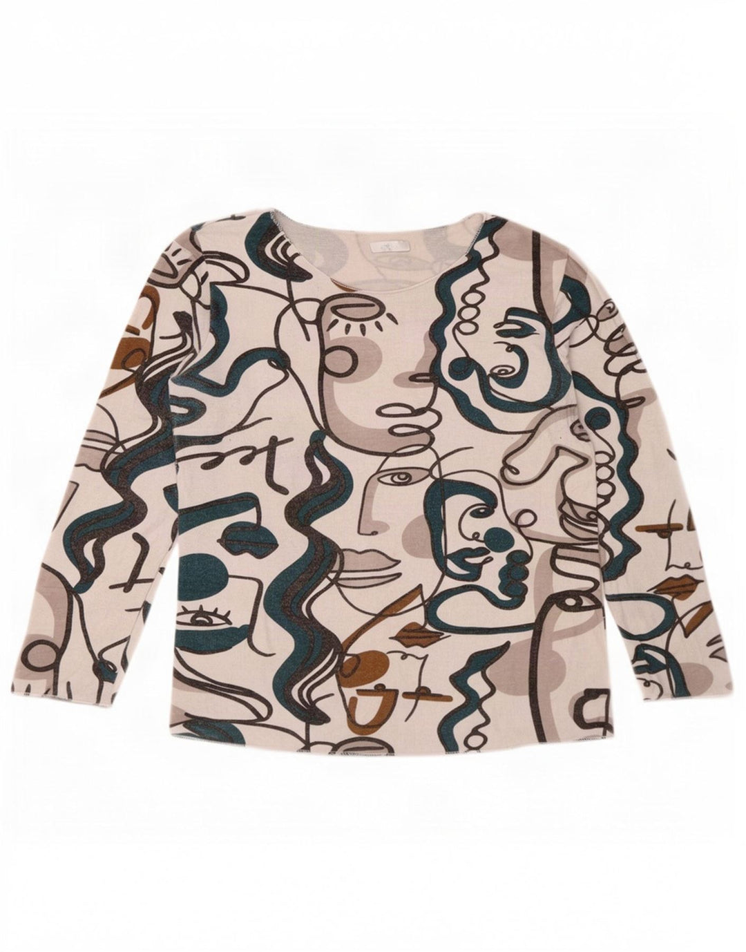 Top pentru femei vintage cu model abstract cu mânecă lungă US 6 mediu multicolor