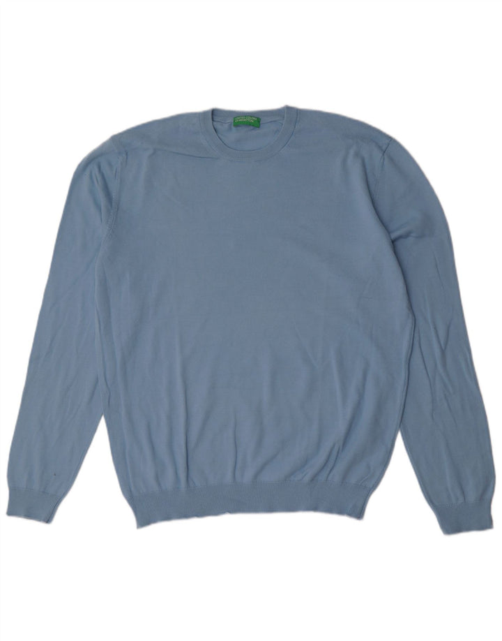 Pulover Benetton pentru bărbați, cu gât crew, XL, bumbac, albastru