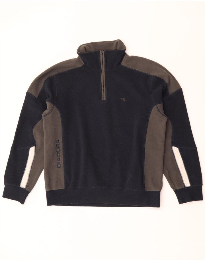 Pulover din lână Diadora pentru bărbați, cu fermoar și gât, din poliester color block, albastru bleumarin mediu