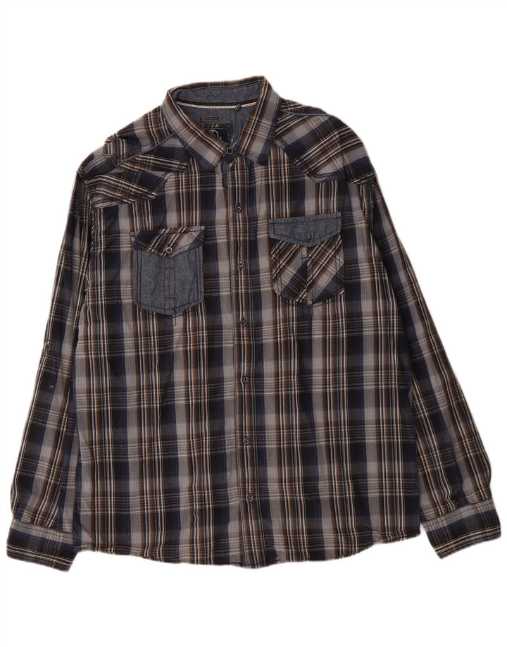 TOM TOMPSON Mens Regular Fit Shirt 3XL Navy Blue Check Cotton