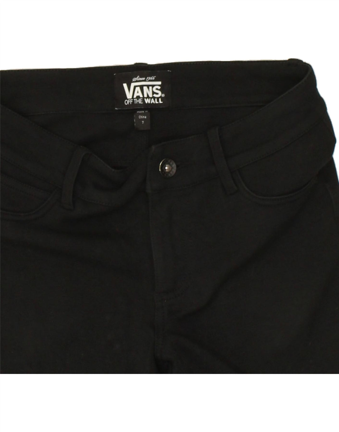 VANS Womens Skinny Casual Trousers US 7 Medium W26 L29 Black Polyester Vintage Vans and Second-Hand Vans from Messina Hembry 