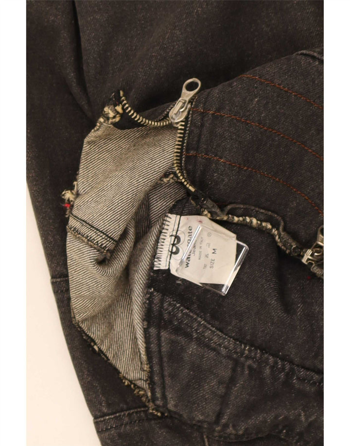 Jachetă de motociclist de denim oversize pentru femei vintage UK 14 bumbac mediu negru