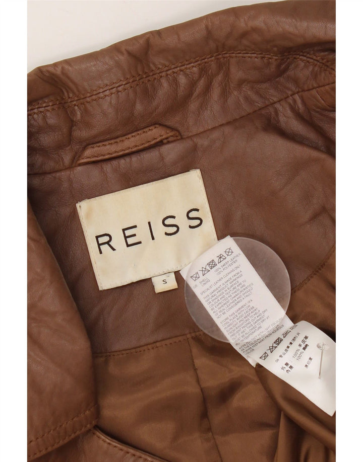 Jachetă de piele crop Reiss pentru femei UK 10 Mic din piele maro