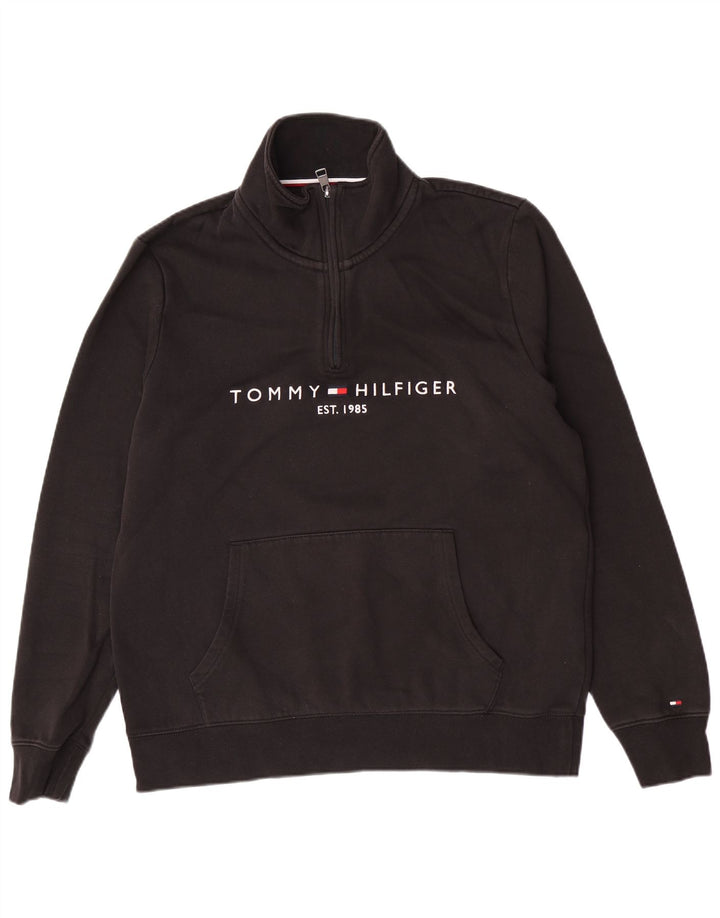 Hanorac pentru bărbați Tommy Hilfiger, cu grafic, cu fermoar, cu gât, din bumbac mediu negru