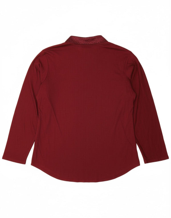 VINTAGE Top pentru femei cu mânecă lungă UK 14 mare Burgundy Floral