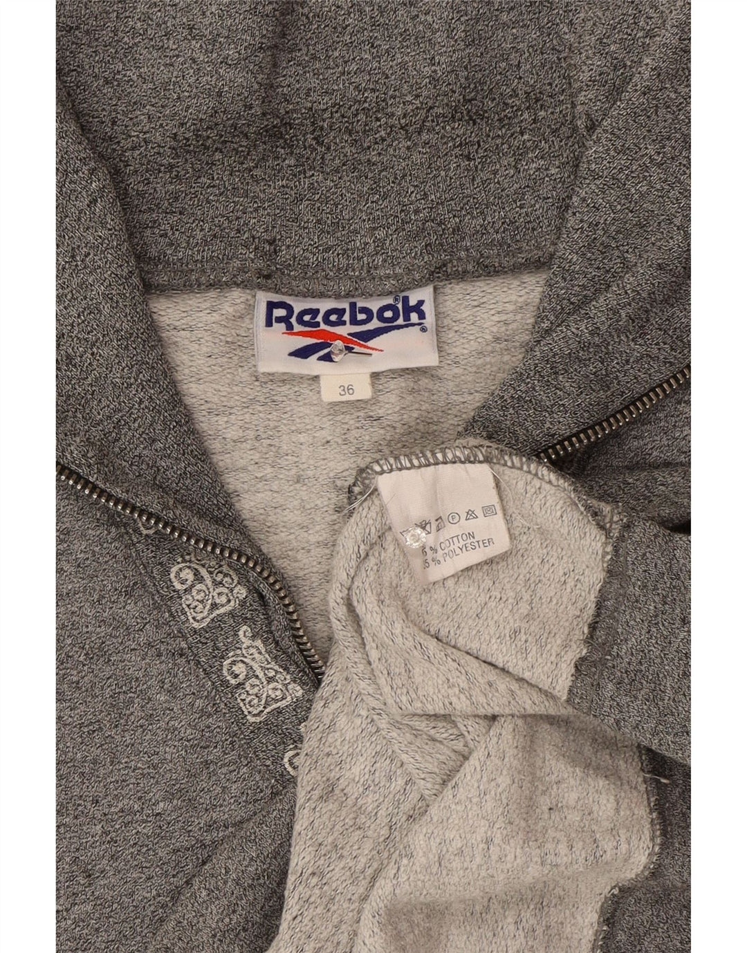 Pulover Reebok pentru femei, supradimensionat, cu fermoar, cu gât, EU 36, bumbac, gri mic