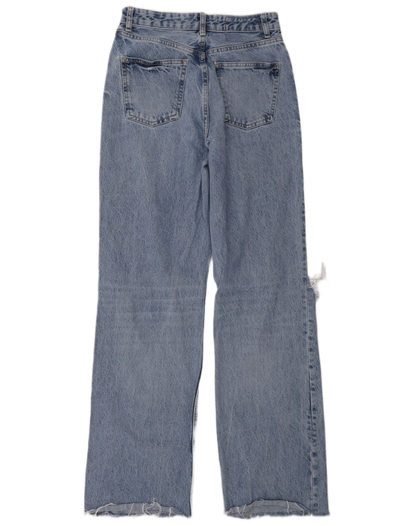 Zara Womens High Waist Distressed Wide Leg Jeans EU 38 Small W28 L34 Blue