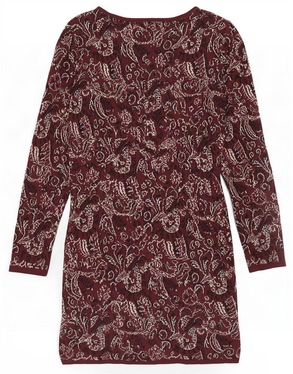 Topshop Rochie Jumper cu mânecă lungă pentru femei UK 12 Medium Burgundy Floral