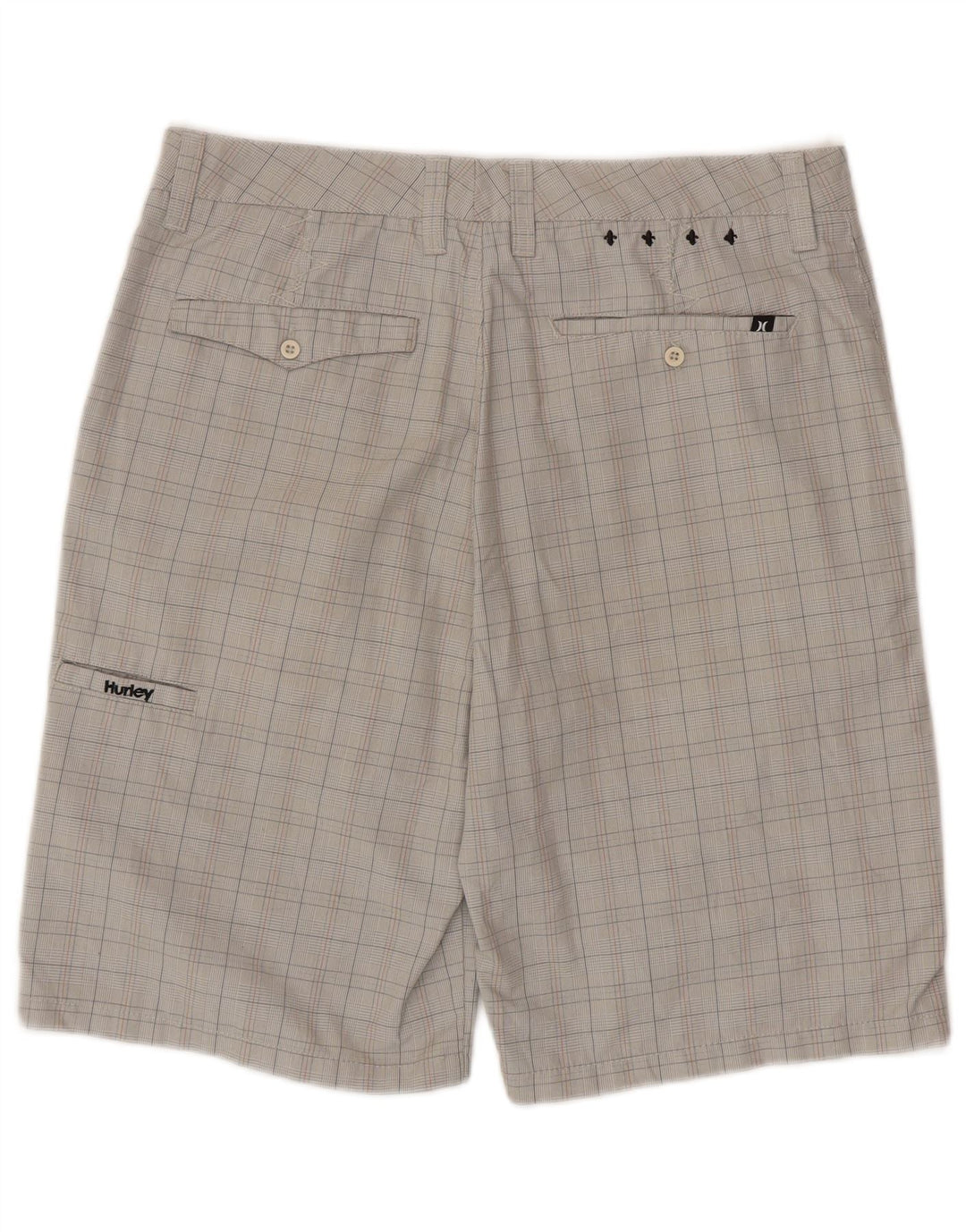 Pantaloni scurți cargo pentru bărbați HURLEY W32, poliester cu carouri, gri mediu