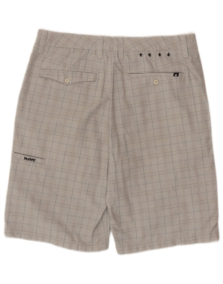 Pantaloni scurți cargo pentru bărbați HURLEY W32, poliester cu carouri, gri mediu