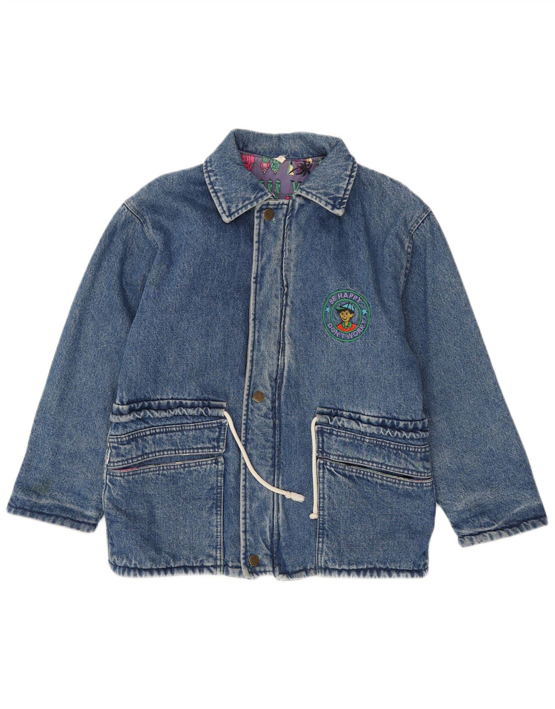 Jachetă de denim cu grafică vintage pentru femei UK 16 Large Blue