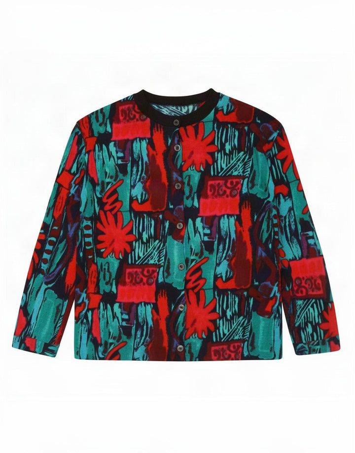 Pulover Cardigan Vintage cu model abstract pentru femei UK 16 mare, multicolor
