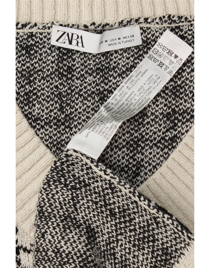 Top cu vestă supradimensionată pentru femei Zara UK 14 Bumbac cu picioare de găină alb mediu
