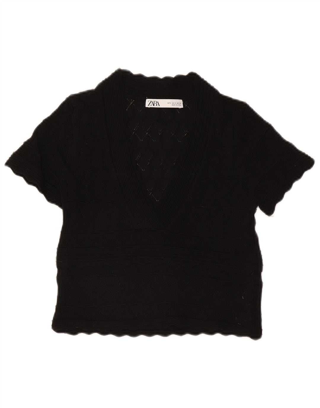 ZARA Womens Crop Knit Blouse Top UK 8 Small Black Viscose