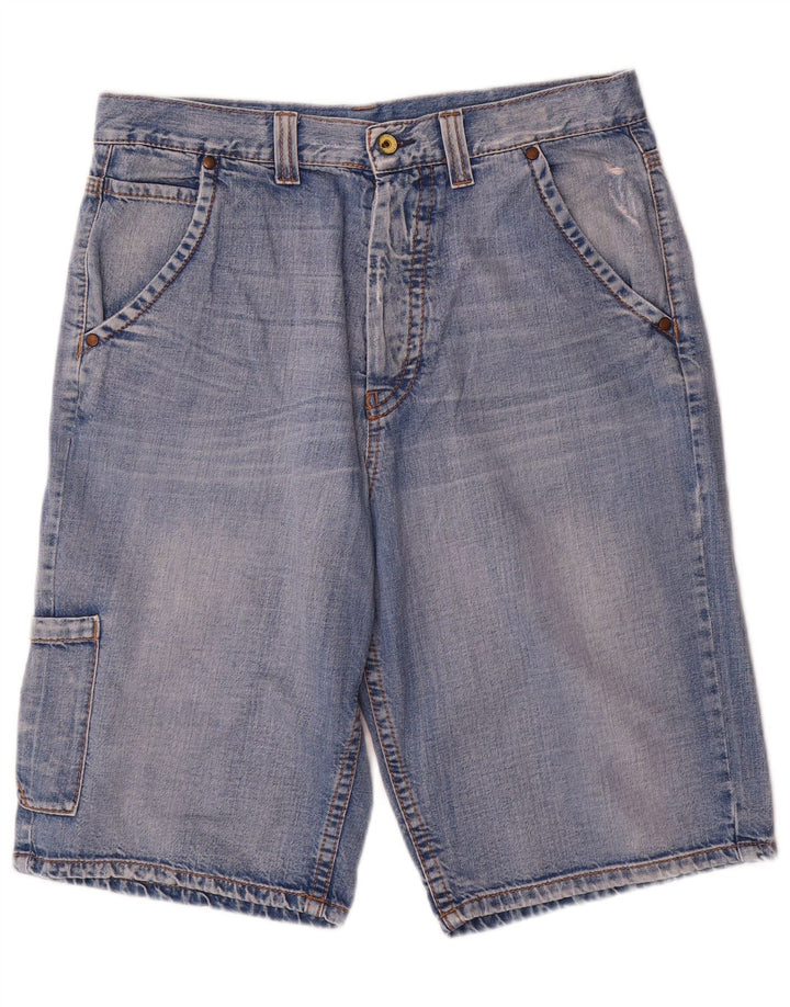 Pantaloni scurți din denim cargo Benetton pentru bărbați W34, bumbac albastru mare