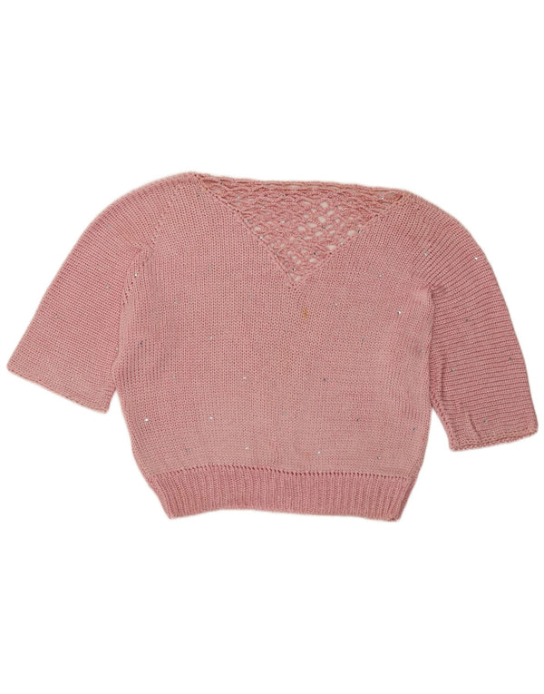 Pulover vintage pentru femei cu gât de barcă și pulover UK 14 Medium Pink Spotted