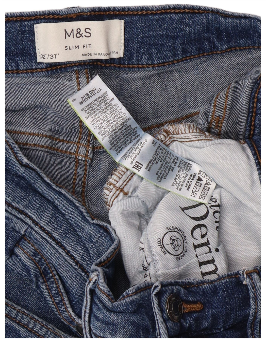 MARKS & SPENCER Blugi slim pentru bărbați W32 L29 Blue Cotton Classic