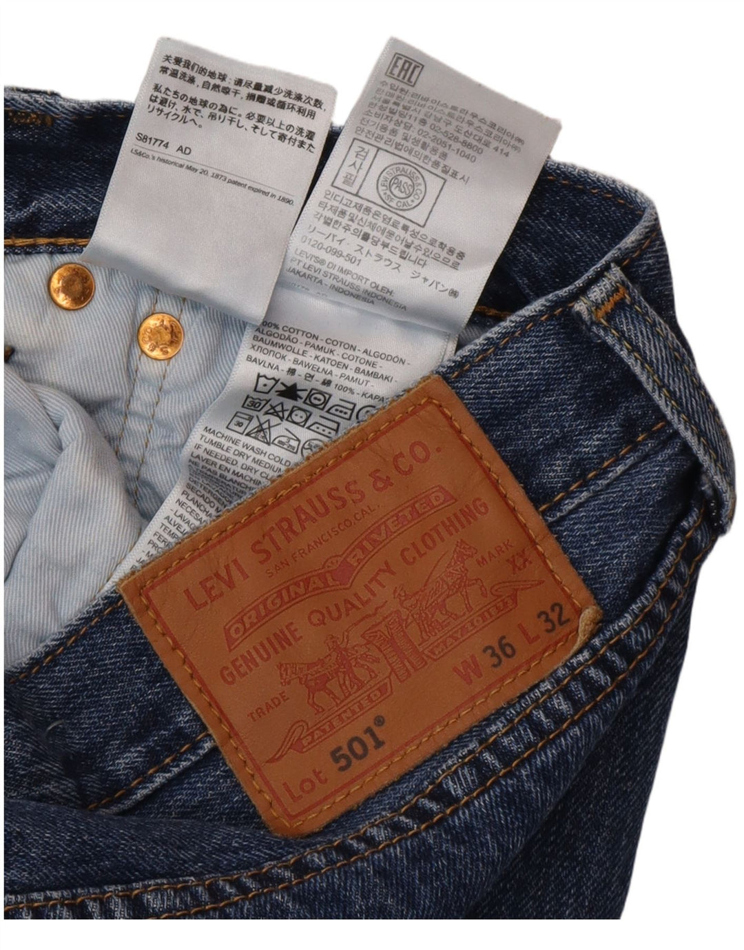 Blugi drepti pentru bărbați Levi's 501 W36 L32 Bumbac albastru