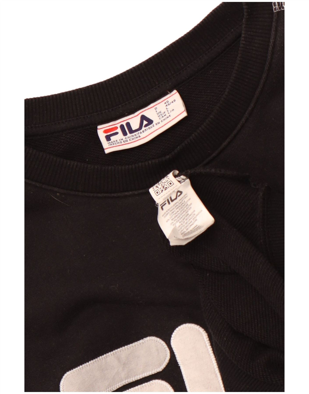 Pulover cu grafic pentru femei Fila, UK 16, mare, negru, bumbac